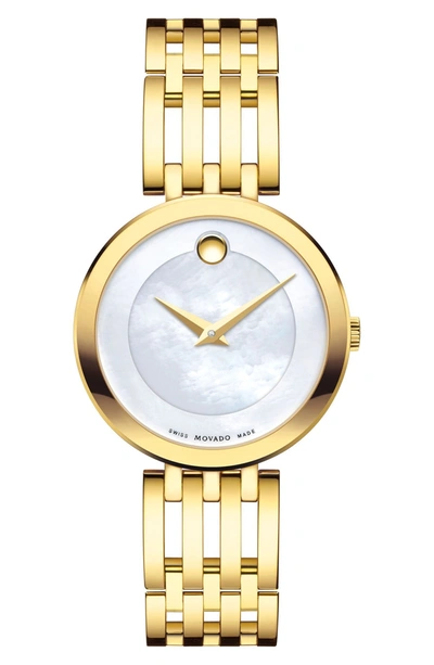 Movado Esperanza Mother-of-pearl & Goldtone Stainless Steel Bracelet Watch In White/gold