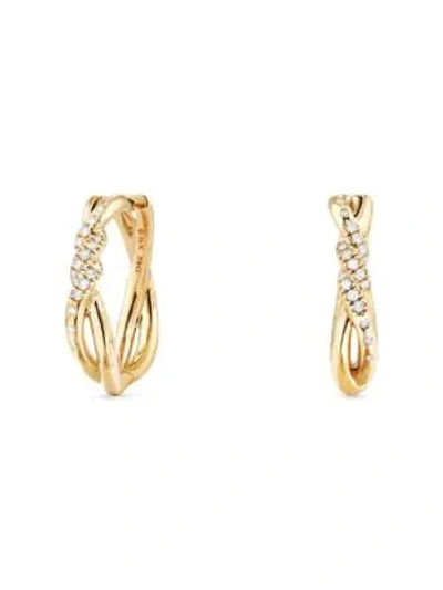 David Yurman Continuance Hoop Earrings With Diamonds In 18k Yellow Gold In White/gold