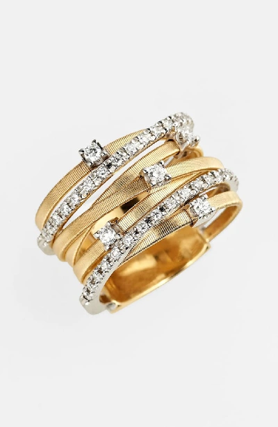 Marco Bicego Goa Diamond, 18k White, Rose & Yellow Gold Seven-strand Ring In Tri Colour