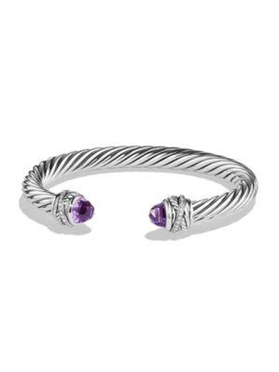 David Yurman Crossover Bracelet With Diamonds And Amethyst In Silver In Purple/silver