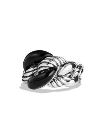 David Yurman Belmont Curb Link Sterling Silver & 18k Yellow Gold Ring In Black Onyx