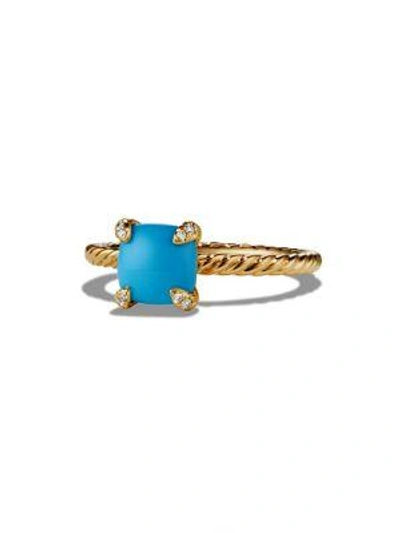 David Yurman Women's Châtelaine Ring With Gemstone & Diamonds In 18k Yellow Gold/7mm In Turquoise