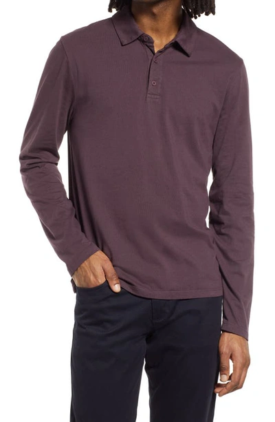 Vince Garment Dyed Long Sleeve Polo In Washed Shadow Mou