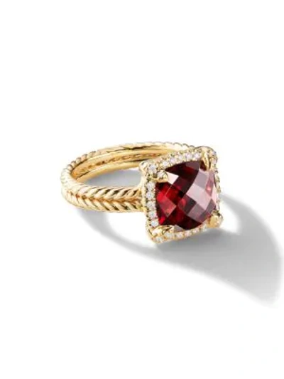 David Yurman Women's Châtelaine® Pave Bezel Ring With Gemstone & Diamonds In 18k Yellow Gold/9mm In Red/white