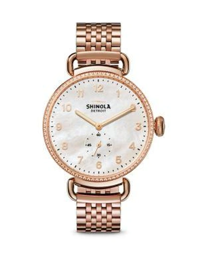 Shinola Canfield Diamond, Mother-of-pearl & Rose Goldtone Stainless Steel Bracelet Watch