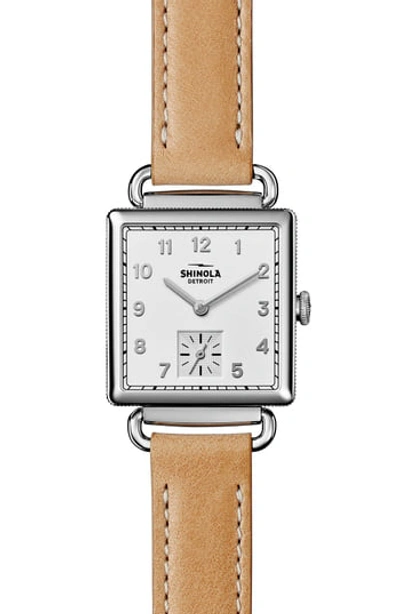 Shinola The Cass Stainless Steel & Leather Strap Watch In White/tan