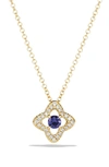 David Yurman Venetian Gemstone & Diamond Pavé Quatrefoil Pendant Necklace In Blue Sapphire