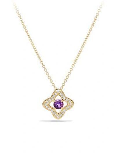 David Yurman Venetian Amethyst & Diamond Pavé Quatrefoil  Pendant Necklace In Emerald