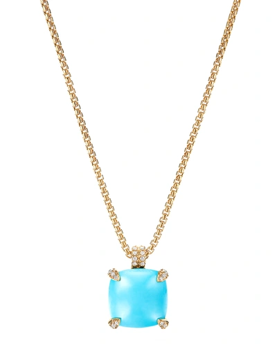 David Yurman Chatelaine Pendant Necklace With Turquoise And Diamonds In 18k Gold In Blue/gold