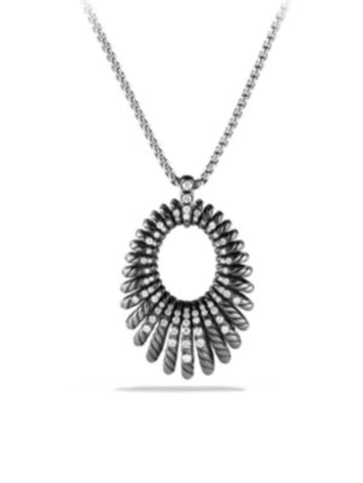 David Yurman 34mm Tempo Pav&eacute; Diamond Pendant Necklace In Black/silver