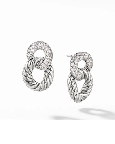 David Yurman Belmont Curb Link Drop Earrings With Diamonds In Silver