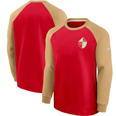 Nike Men's Scarlet And Gold-tone San Francisco 49ers Historic Raglan Crew Performance Sweater In Red