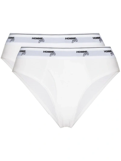 Hommegirls Logo-waistband Bikini Briefs Two-pack In White