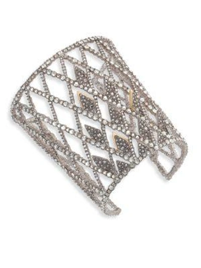 Alexis Bittar Crystal-encrusted Spiked Lattice Cuff Bracelet In Silver