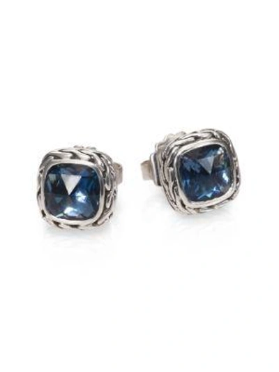 John Hardy Classic Chain Sterling Silver Stud Earrings In London Blue Topaz