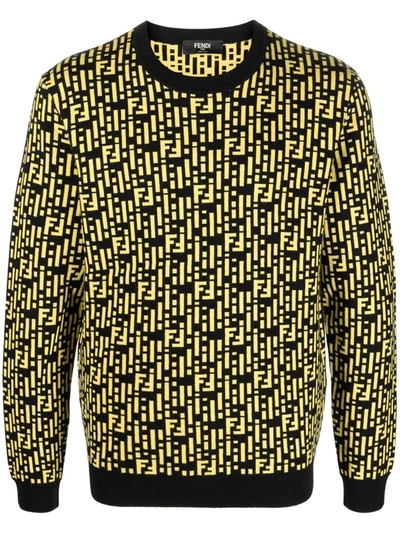 Fendi Rain Jacquard Cashmere Crewneck Sweater In Yellow