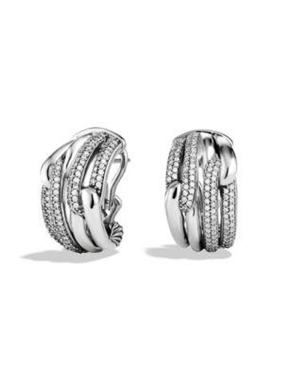 David Yurman Labyrinth Double-loop Earrings With Diamonds In Silver