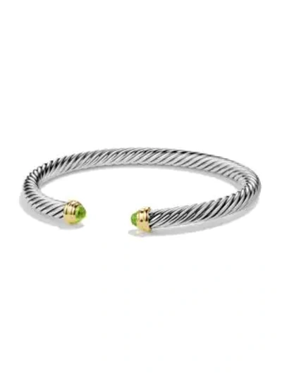 David Yurman Cable Classics Bracelet With Semiprecious Stones & 14k Gold, 5mm In Peridot