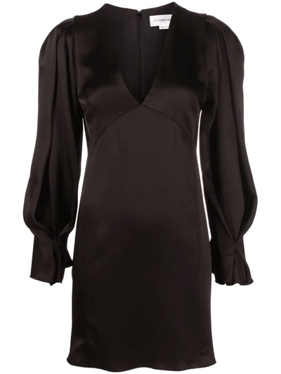 Victoria Beckham Draped V-neck Satin-crepe Mini Dress In Black