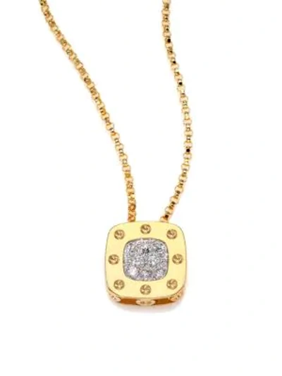 Roberto Coin 18k Yellow And White Gold Square Pois Moi Pendant Necklace With Diamonds, 16.5 In Gold/white