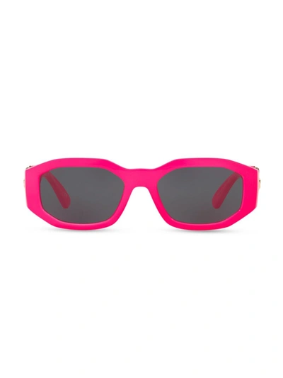 Versace 53mm Medusa Detail Oval Sunglasses In Fuchsia Fluo/ Grey