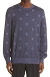 Alexander Mcqueen Men's Jacquard Wool Skull Sweater In Dusty Blue