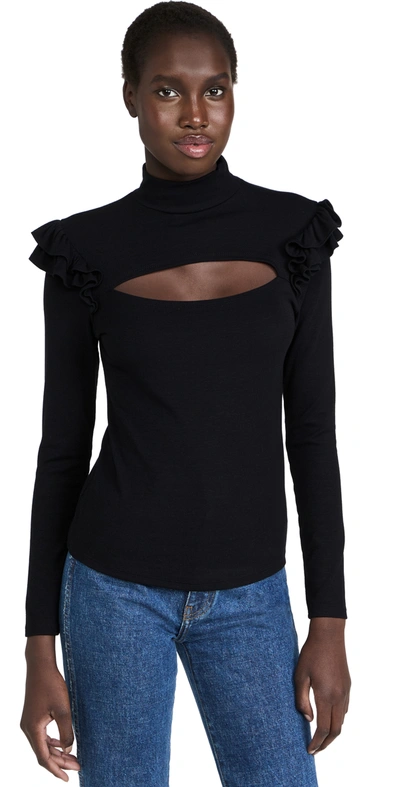 Generation Love Joan Womens Ruffled Cut-out Pullover Top In Black
