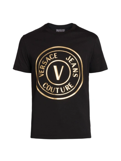 Versace Iconic Metallic Emblem Tee In Black Gold