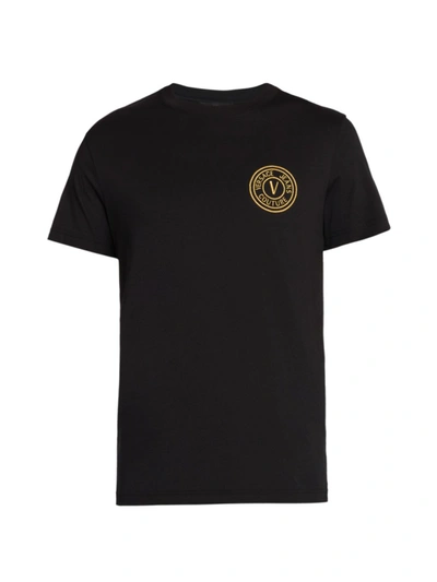 Versace Jeans Couture Small Embroidered V Emblem T-shirt In Black Gold