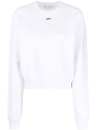 Off-white Off Logo Stamp Cropped Crewneck Sweatshirt In Blanco
