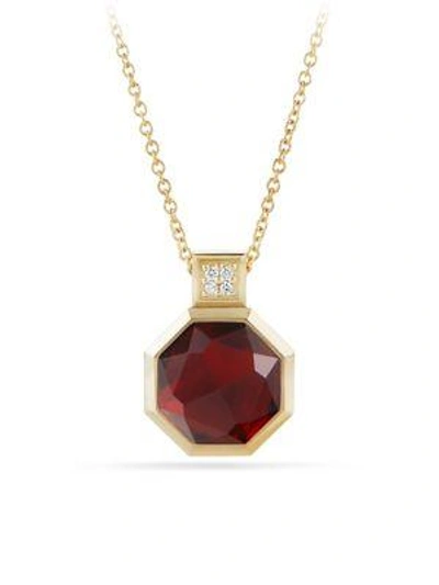 David Yurman Guilin Octagon Pendant Necklace With Garnet And Diamonds In 18k Gold In Red/gold