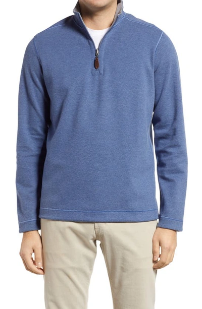 Johnston & Murphy Reversible Quarter Zip Pullover In Blue/ Light Gray