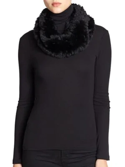 Surell Stretch Knit Short Fur Infinity Scarf, Black