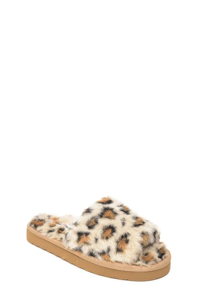 Minnetonka Kids' Lyla Faux Fur Slide Slipper In Cream Leopard Print