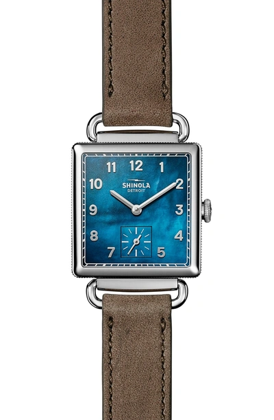Shinola The Cass Mother-of-pearl, Stainless Steel & Double-wrap Leather Strap Watch In Brown Blue
