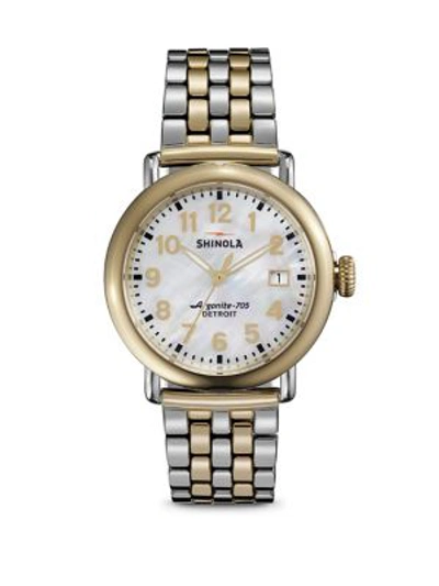 Shinola Runwell Mother-of-pearl & Two-tone Stainless Steel Bracelet Watch In Gold Silver