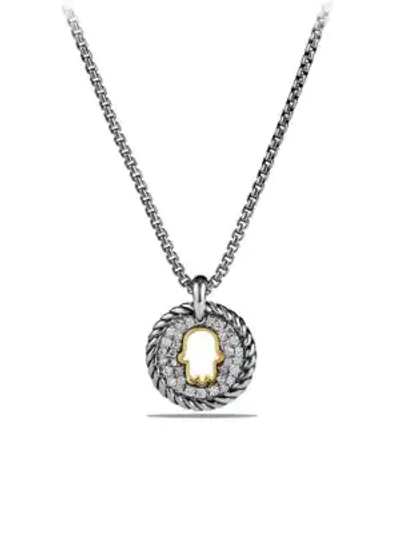 David Yurman Cable Collectibles Hamsa Charm Necklace With Diamonds And 18k Gold In Silver Gold