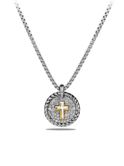 David Yurman Cable Collectibles Cross Charm Necklace With Diamonds And 18k Gold In Silver Gold