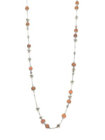 John Hardy Bamboo Peach Moonstone & Sterling Silver Sautoir Necklace In Orange