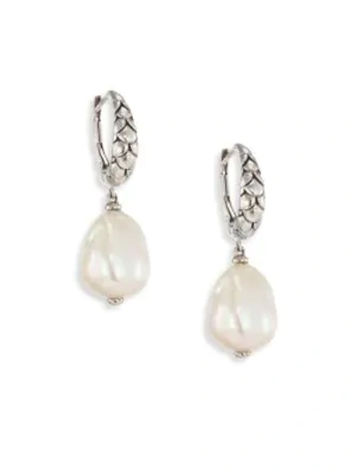 John Hardy Legends Naga 11mm White Baroque Pearl & Sterling Silver Dangle Drop Earrings In Silver Pearl