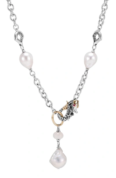 John Hardy 18k Yellow Gold & Sterling Silver Legends Naga Necklace With Cultured Saltwater Baroque Pearls, Whit In White/silver