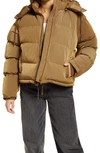 Good American Iridescent Puffer Jacket With Removable Hood In Sepia001
