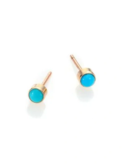 Zoë Chicco 14k Yellow Gold And Bezel Turquoise Stud Earrings In Gold Turquoise