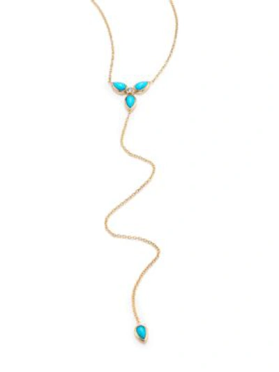 Zoë Chicco Diamond, Turquoise & 14k Yellow Gold Lariat Necklace In Gold Turquoise