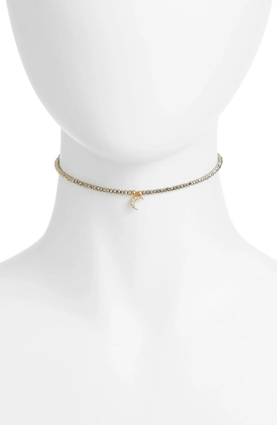 Jules Smith Selene Hematite & Pave Moon Choker In Hematite Gold