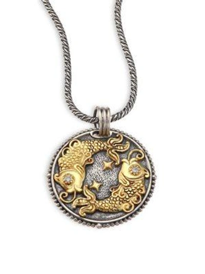 Konstantino Zodiac Diamond, 18k Gold & Sterling Silver Pisces Charm Pendant In Silver-gold