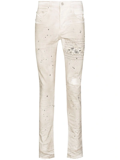 Purple Brand P001 Bandana Print Patch Skinny Jeans In Neutrals