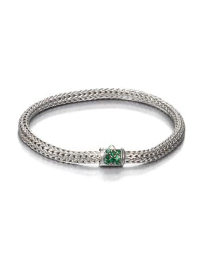 John Hardy Classic Chain Tsavorite & Sterling Silver Extra-small Bracelet In Silver Green