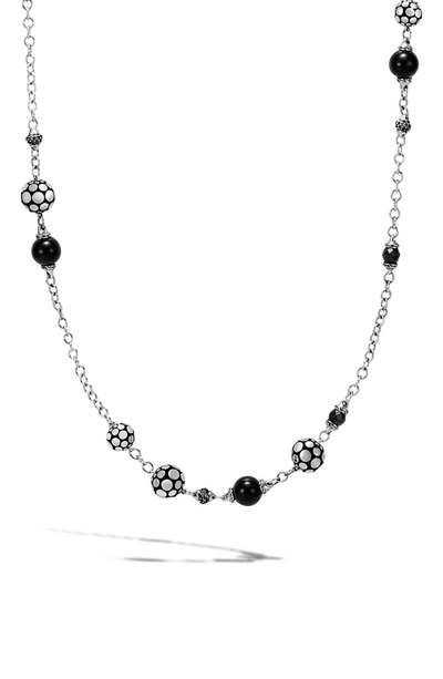 John Hardy Sterling Silver Dot Station Necklace With Black Spinel, Black Sapphire And Obsidian, 36 In Black/silver