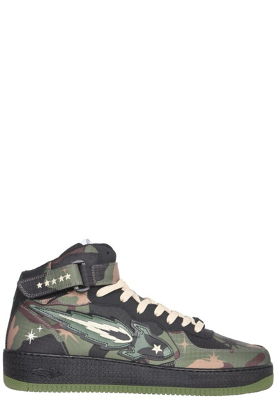 Enterprise Japan Trainers In Camouflage Leather And Fabric In Military Green